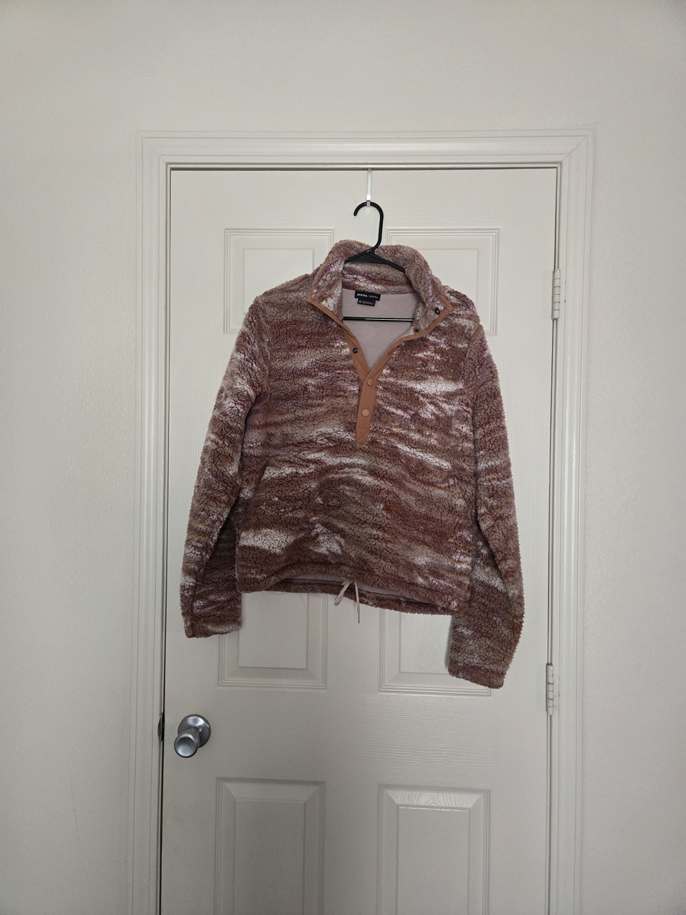 Prana Plush Half-Zip Teddy Jacket in Rust and Cream
